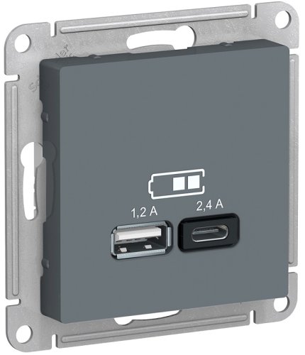 Розетка USB тип A+С без рамки Systeme Electric AtlasDesign 2-м. 2400мА грифель картинка